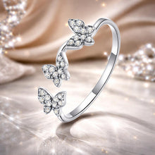 Load image into Gallery viewer, 925 Sterling Silver Oxidized Butterfly Ring with Pavé Setting CZ for Women