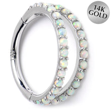 将图片加载到图库查看器,16G 3/8 Solid 14K White Gold Synthetic Opal Hinged Segment Ring