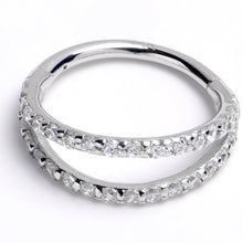 Load image into Gallery viewer, 16G 3/8 Solid 14K White Gold Clear CZ Gem Hinged Segment Ring