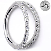 Load image into Gallery viewer, 16G 3/8 Solid 14K White Gold Clear CZ Gem Hinged Segment Ring