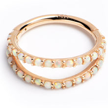 Load image into Gallery viewer, 16G 3/8 Solid 14K Yellow Gold Synthetic Opal Hinged Segment Ring