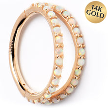 Load image into Gallery viewer, 16G 3/8 Solid 14K Yellow Gold Synthetic Opal Hinged Segment Ring
