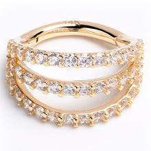Load image into Gallery viewer, 16G 5/16 Solid 14K Yellow Gold Clear CZ Gem Row Hinged Segment Ring