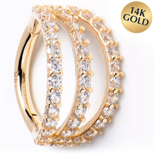 Load image into Gallery viewer, 16G 5/16 Solid 14K Yellow Gold Clear CZ Gem Row Hinged Segment Ring