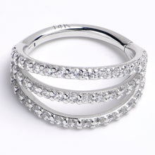 Load image into Gallery viewer, 16G 3/8 Solid 14K White Gold Clear CZ Gem Row Hinged Segment Ring