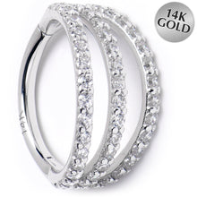 Load image into Gallery viewer, 16G 3/8 Solid 14K White Gold Clear CZ Gem Row Hinged Segment Ring
