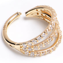 Load image into Gallery viewer, 16G 3/8 Solid 14K Yellow Gold Clear CZ Gem Row Hinged Segment Ring