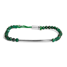 Load image into Gallery viewer, Sterling Silver Malachite Bead Station Bracelet with Bolo Clasp
