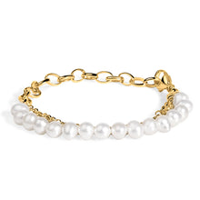 Load image into Gallery viewer, 18K Yellow Gold Vermeil Cultured Pearl Station Link Bracelet