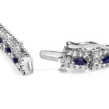 Load image into Gallery viewer, Sterling Silver Dark Blue Sapphire and Topaz Marquise Floral Art Deco Link Bracelet