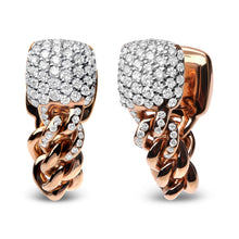 将图片加载到图库查看器,18K Rose Gold 3/4 Cttw Round Diamond Pave Cuban Chain Huggie Earrings (G-H Color, SI1-SI2 Clarity)