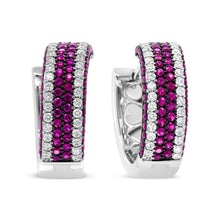 Load image into Gallery viewer, 18K White Gold 1 7/8 Cttw Diamond and 1mm Round Red Ruby Open Swish Hoop Earrings (F-G Color, VS1-VS2 Clarity)