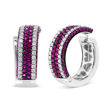 Load image into Gallery viewer, 18K White Gold 1 7/8 Cttw Diamond and 1mm Round Red Ruby Open Swish Hoop Earrings (F-G Color, VS1-VS2 Clarity)