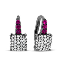 将图片加载到图库查看器,Black Rhodium Plated 18K White Gold 7/8 Cttw Round Diamond and Graduated Red Ruby Drop Earrings (F-G Color, VS1-VS2 Clarity)