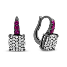 将图片加载到图库查看器,Black Rhodium Plated 18K White Gold 7/8 Cttw Round Diamond and Graduated Red Ruby Drop Earrings (F-G Color, VS1-VS2 Clarity)