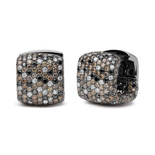 Load image into Gallery viewer, Black Rhodium Plated 18K White Gold 12 5/8 Cttw Multi Color Diamond Square Domed Huggie Hoop Earrings (Brown, Black, G-H Color, SI1-SI2 Clarity)