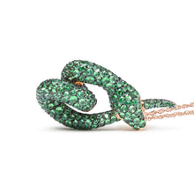 Load image into Gallery viewer, 18K Rose Gold Round Green Tsavorite Gemstone Cluster Spiral Snake Design 18" Pendant Necklace (AAA+ Quality)