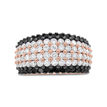 Load image into Gallery viewer, 18K Rose Gold 2 1/5 Cttw Black and White Diamond 6 Row Band Ring (F-G and Black Color, VS1-VS2 Clarity) - Ring Size 7