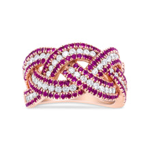 Load image into Gallery viewer, 18K Rose Gold Red Ruby and 7/8 Cttw Diamond Woven Braided Band Ring (F-G Color, VS1-VS2 Clarity) - Ring Size 7
