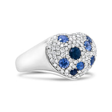 Load image into Gallery viewer, 18K White Gold Blue Sapphire and 5/8 Cttw Diamond Cluster Heart Shaped Ring (F-G Color, VS1-VS2 Clarity) - Size 7.5