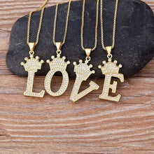 Load image into Gallery viewer, A-Z Alphabet Initial Crown Pendant Necklace
