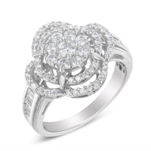 Load image into Gallery viewer, 14K White Gold 1.0 Cttw Round & Baguette Cut Diamond Floral Cluster Quatrefoil Channel Set Band Cocktail Statement Ring (H-I Color, SI2-I1 Clarity) - Size 6-3/4