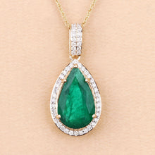 Load image into Gallery viewer, IGI Certified 3.22 Carat Genuine Zambian Emerald and White Diamond 14K Yellow Gold Pendant