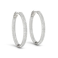 Load image into Gallery viewer, 14k White Gold Diamond Hoop Double Sided Three Row Earrings (2 cttw)
