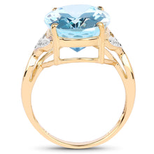 Load image into Gallery viewer, 14K Yellow Gold Plated 11.32 Carat Genuine Blue Topaz and White Topaz .925 Sterling Silver Ring