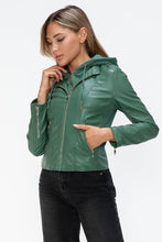 Load image into Gallery viewer, Women Classic Snobbish Faux Leather Zip-Up Drawstring Hooded Jacket Edgy & Casual PU Leather Jacket For Streetwear