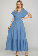 Load image into Gallery viewer, Surplice Short Sleeve Tiered Maxi Dress With Pockets For Women – Elegant, Versatile, Comfortable and Functional with Flattering Surplice Neckline and Tiered Design for Effortless Style