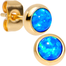 Load image into Gallery viewer, Blue Synthetic Opal Gold IP 316L Surgical Steel Stud Earrings