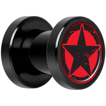 将图片加载到图库查看器,Black Red Distressed Star Black Anodized Screw Fit Plug Set 2G