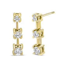 Load image into Gallery viewer, 14K Yellow Gold 1/2 Cttw Round Diamond 3 Stone Graduated Linear Drop Past, Present and Future Stud Earrings (H-I Color, SI1-SI2 Clarity)