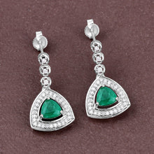 Load image into Gallery viewer, 1.39 Carat Genuine Zambian Emerald and White Diamond 14K White Gold Earrings