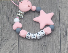 Load image into Gallery viewer, Personalized Name Handmade Pacifier Clips Holder Chain Silicone Pacifier Chains Baby Teether Teething Chain For Baby and Kids