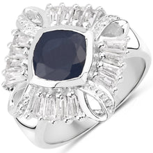 Load image into Gallery viewer, 3.06 Carat Glass Filled Sapphire and White Topaz .925 Sterling Silver Ring