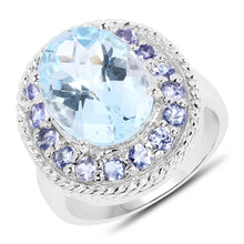Load image into Gallery viewer, 7.41 Carat Genuine Blue Topaz and Tanzanite .925 Sterling Silver Ring