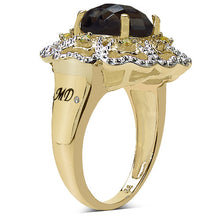 Load image into Gallery viewer, 14K Yellow Gold Plated 3.23 Carat Genuine Smoky Quartz, Citrine & White Diamond .925 Sterling Silver Ring