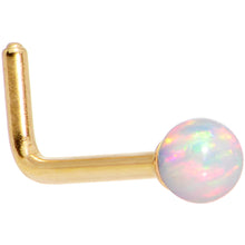Load image into Gallery viewer, White 2.5mm Synthetic Opal Ball Gold Tone L-Shape Nose Ring