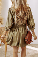 Load image into Gallery viewer, Elegant Green Sleeve Mini Dress Timeless Smocked Design Vintage Dress For Women