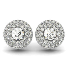 Load image into Gallery viewer, 14k White Gold Double Halo Round Diamond Earrings (1 1/4 cttw)