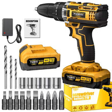 Load image into Gallery viewer, 21V Cordless Brushless Impact Wrench Drill Kit – Lithium Drill + Battery x1, 4000mAh Battery, Toolbox & Accessories