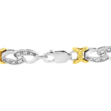将图片加载到图库查看器,10k Yellow Gold Plated Sterling Silver 1/4 cttw Diamond Infinity and X Link Bracelet (I-J Clarity, I2-I3 Color) - Size 7.25"