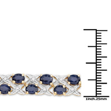 将图片加载到图库查看器,14K Yellow Gold Plated 12.53 Carat Genuine Blue Sapphire and White Diamond .925 Sterling Silver Bracelet