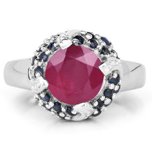 Load image into Gallery viewer, 3.70 Carat Glass Filled Ruby and Blue Sapphire .925 Sterling Silver Ring