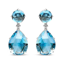 Load image into Gallery viewer, 18K White Gold 1/5 Cttw Diamond with Round London Blue Topaz and 20 x 15mm Pear Cut Sky Blue Topaz Gemstone Dangle Earring (G-H Color, SI1-SI2 Clarity)