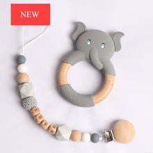 Load image into Gallery viewer, Modern Luxury Pacifier Clip Chain Beech Beads Silicone Elephant Pendant Baby Teething Nursing Clips Chain For Baby