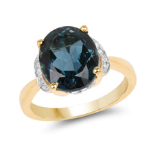 Load image into Gallery viewer, 14K Yellow Gold Plated 6.09 Carat Genuine London Blue Topaz & White Diamond .925 Sterling Silver Ring