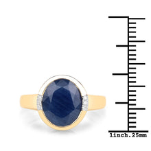 Load image into Gallery viewer, 4.85 Carat Genuine Blue Sapphire and White Diamond 14K Yellow Gold Ring
